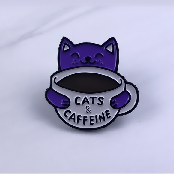 Jewelry - Cats & Caffeine Enamel Pin/ Brooch